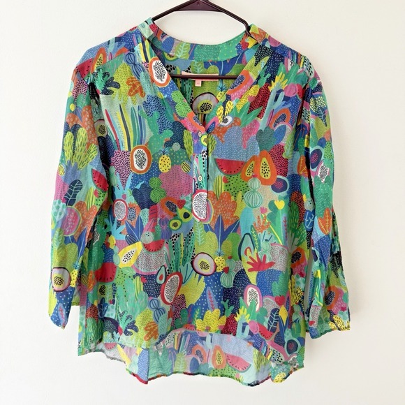 Vilagallo Tops - Vilagallo Womens Blouse Tropical Fruit Print Size L 44 Colorful Boho Vacation
